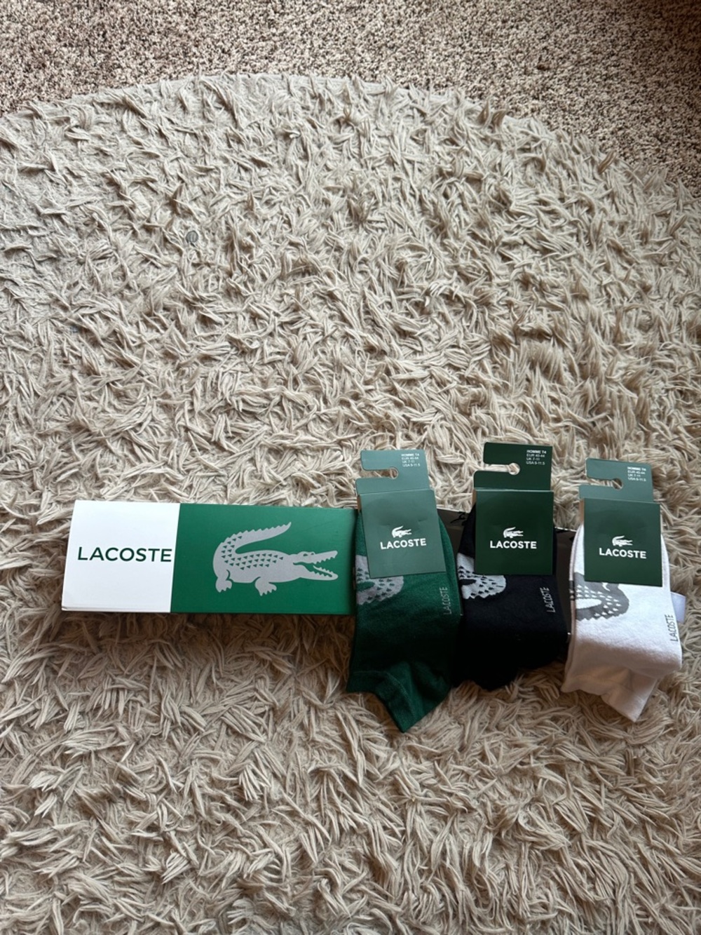 Lacoste 3-Pack Ankle Socks in Green, Black & White